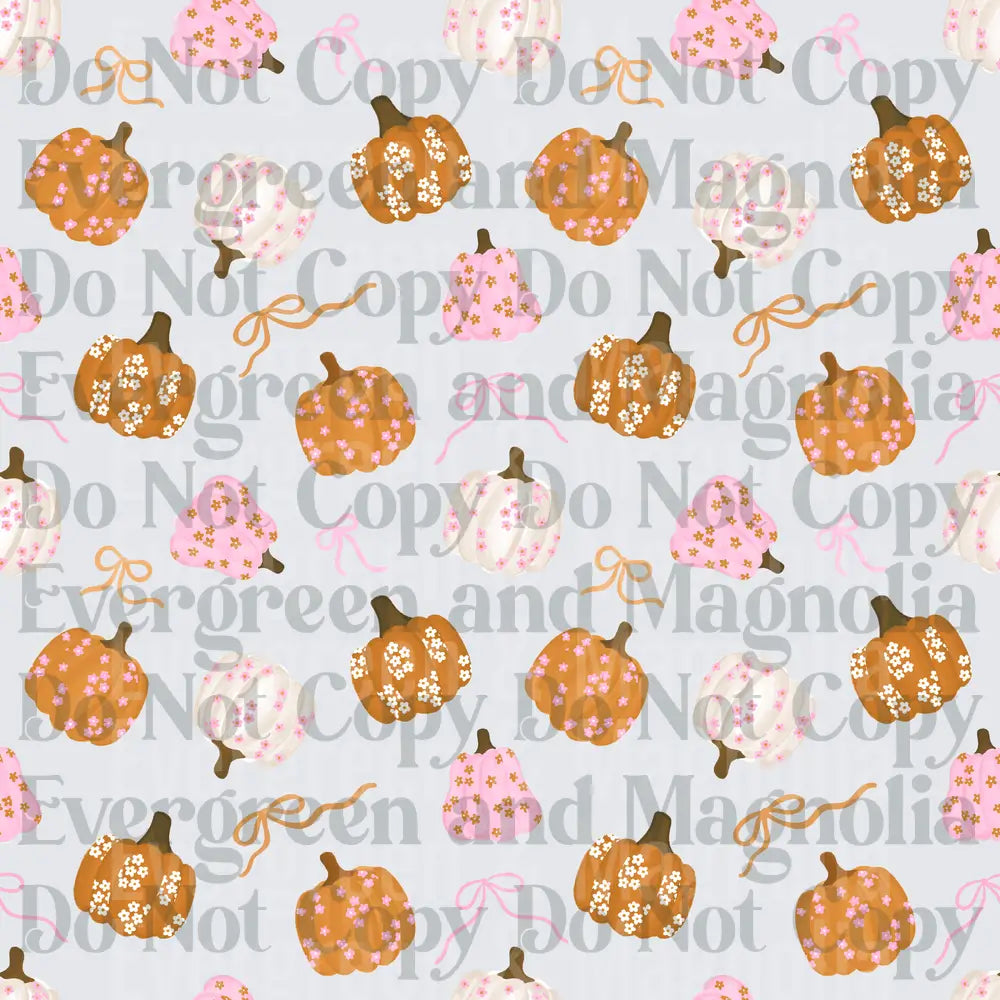 Floral Pumpkin Pattern with Pink and Gold Bows