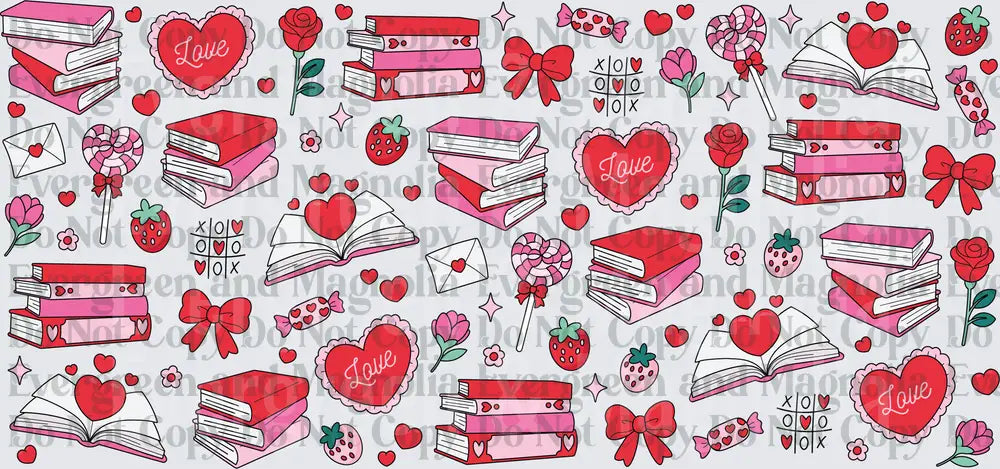 Valentine Bookish Love Pattern with Hearts and Candy