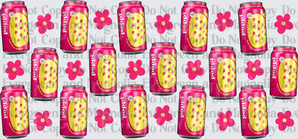 Pink Strawberry Lemon Soda Cans and Flowers Pattern