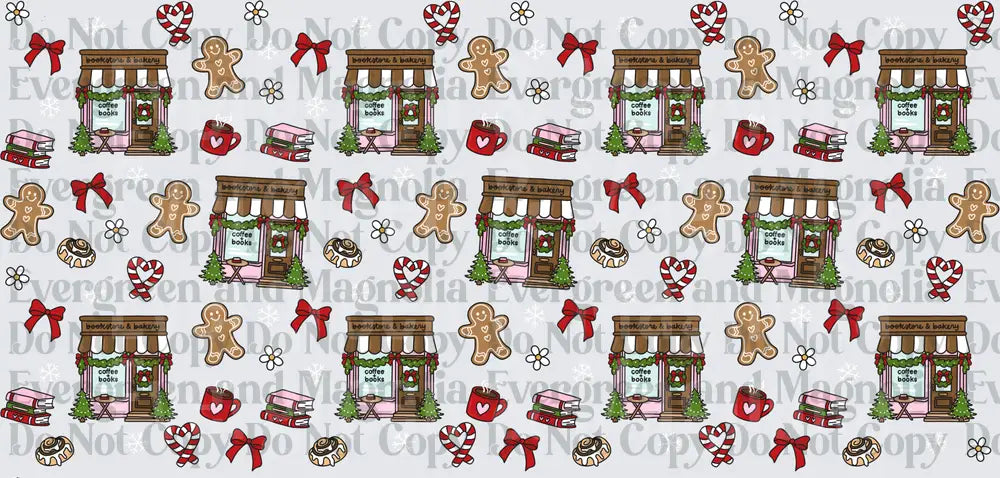 Christmas Bookstore Bakery Gingerbread Holiday Pattern