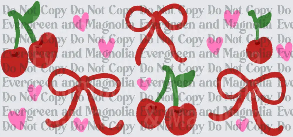 Cute Cherries Red Bows Pink Hearts Coquette Pattern