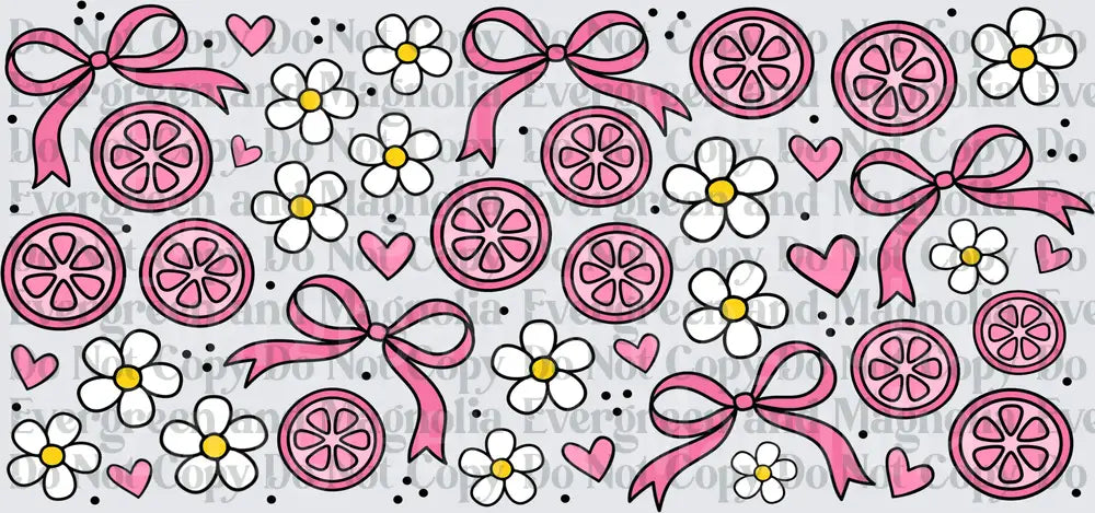 Pink Lemonade Slices Bows Daisies Hearts Pattern