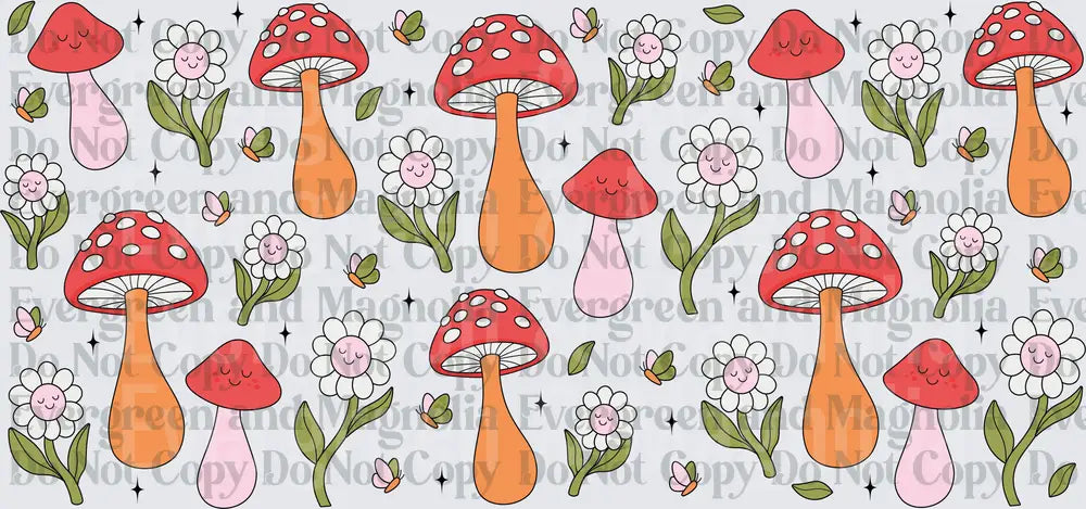 Groovy Retro Mushrooms Smiley Daisies Repeat Pattern