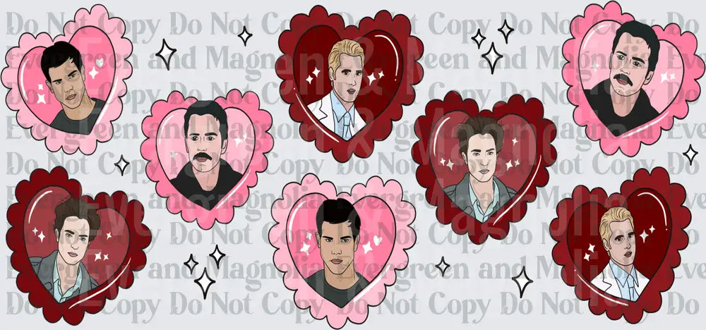 Valentine Heart Lockets with Illustrated Male Portraits