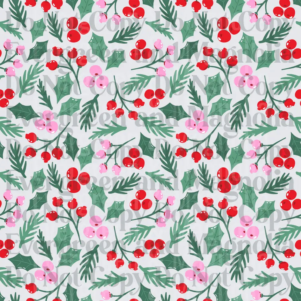 Christmas Holly Berries and Pine Branches Pattern