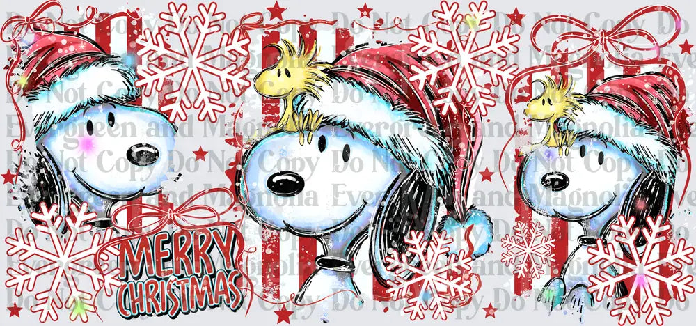 Merry Christmas Cartoon Dog Santa Hat Snowflake Holiday Trio