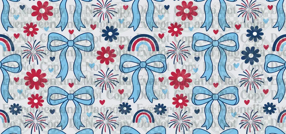 Red White Blue Patriotic Bows Floral Fireworks Pattern