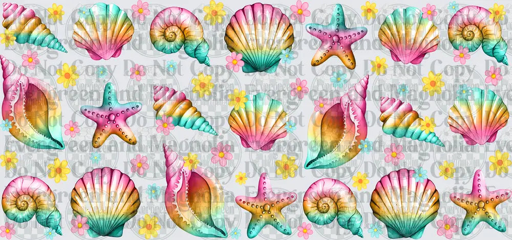 Colorful Rainbow Seashells Starfish Floral Pattern
