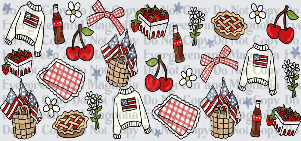 Patriotic Summer Picnic Doodle Bundle Red White Blue Icons