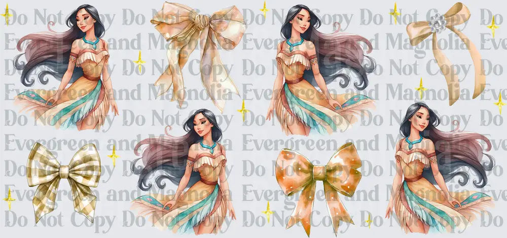 Native Princess Watercolor Bows and Sparkles Coquette