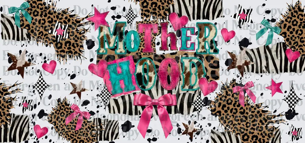 Motherhood Wild Animal Print Teal Pink Bow Collage