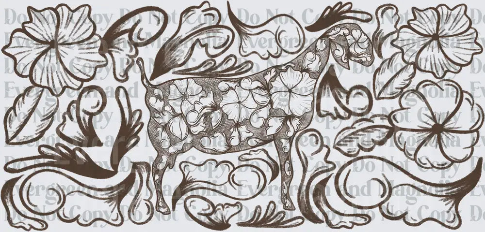 Floral Folk Art Deer with Botanical Swirl Motifs
