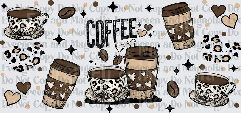 Leopard Print Coffee Cups Hearts Sparkles Wrap Design