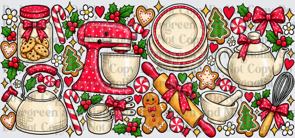 Christmas Baking Kitchen Collage Holly Cookies Mixer