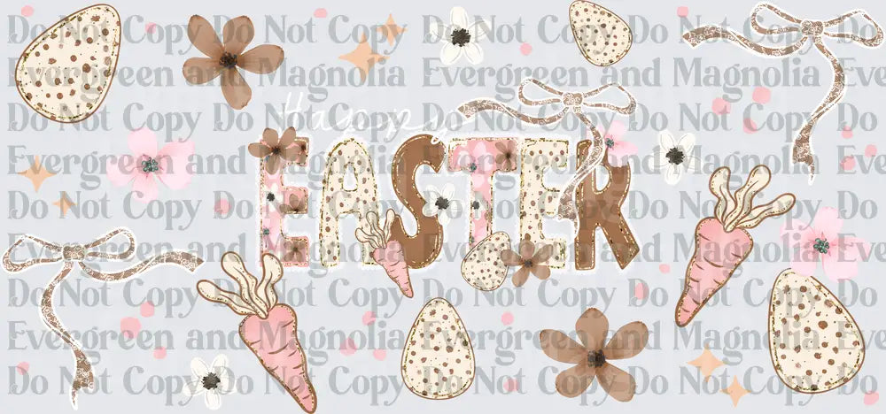 Boho Easter Typography Eggs Carrots Flowers Pink Brown