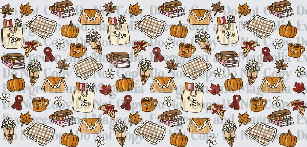 Cozy Fall Autumn Pattern Pumpkins Books Coffee Floral Bags
