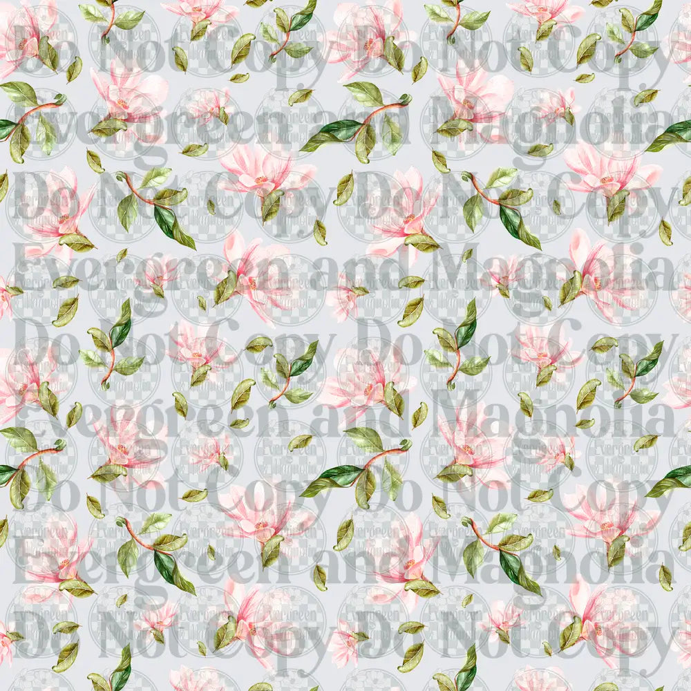 Watercolor Pink Magnolia Blossoms Scattered Floral Pattern