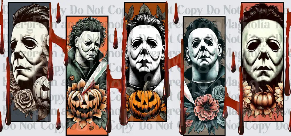 Five Panel Horror Killer Mask Blood Drip Pumpkin Floral