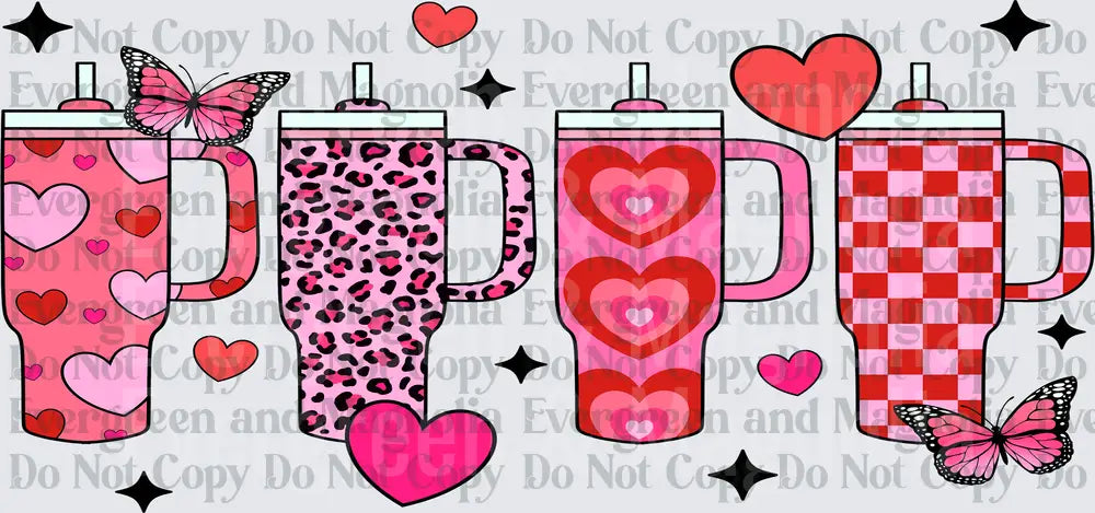 Valentine's Day Pink Tumbler Cups Hearts Leopard Checkered