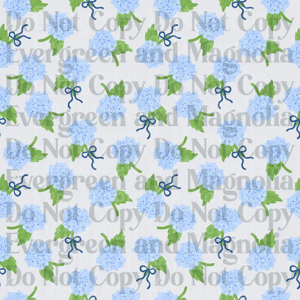 Blue Hydrangea Bouquets with Navy Bows Floral Pattern