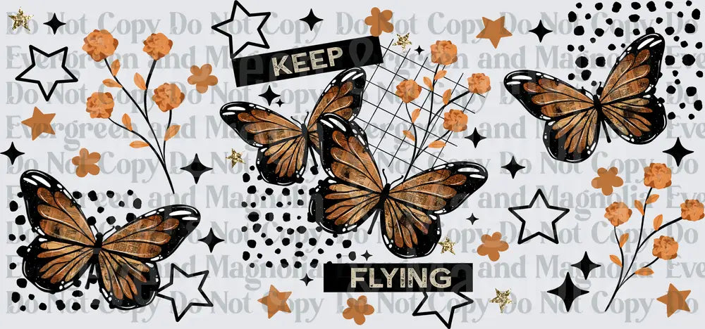 Keep Flying Monarch Butterflies Floral Stars Black Gold