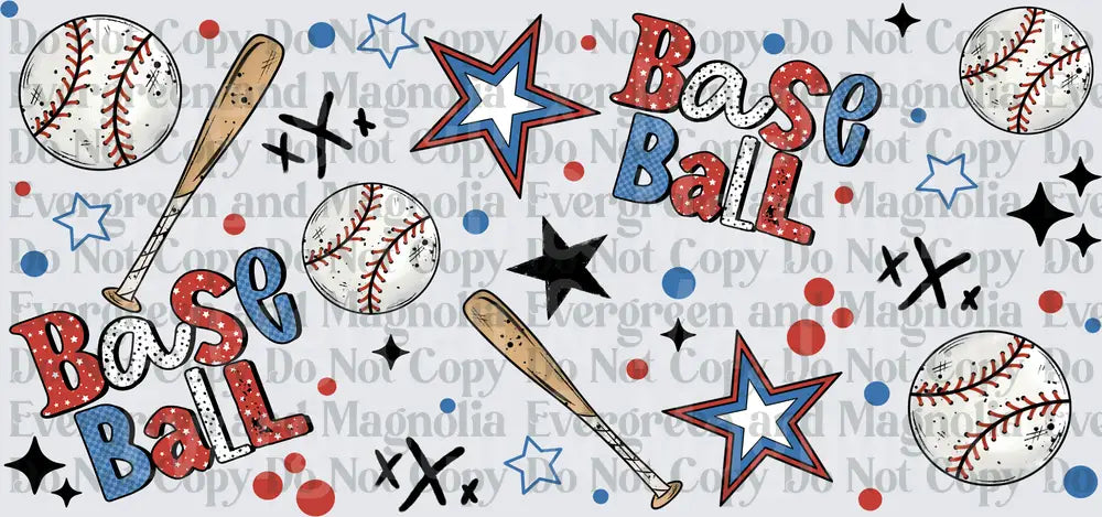 Red White Blue Baseball Pattern with Bats Stars and Dots