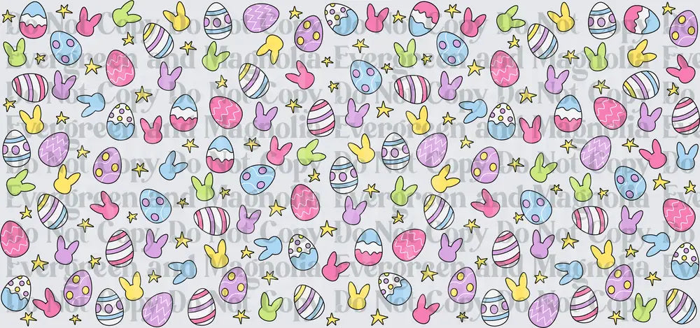 Pastel Easter Eggs Bunnies Stars Repeat Pattern