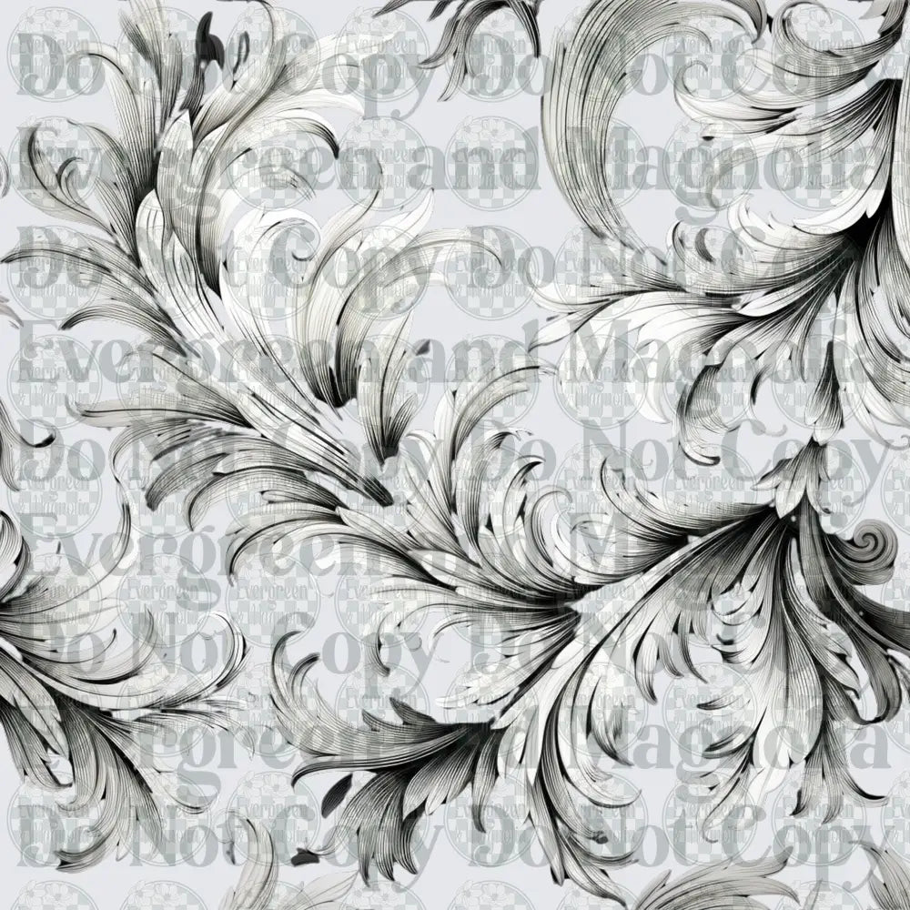Black and White Baroque Acanthus Scrollwork Pattern