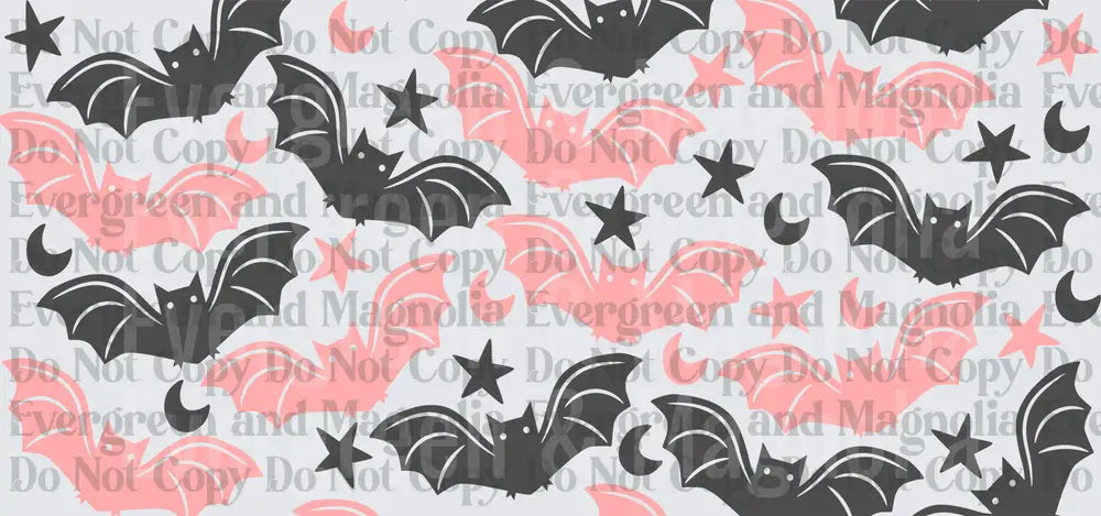 Pink and Charcoal Bats Stars Moons Repeat Pattern
