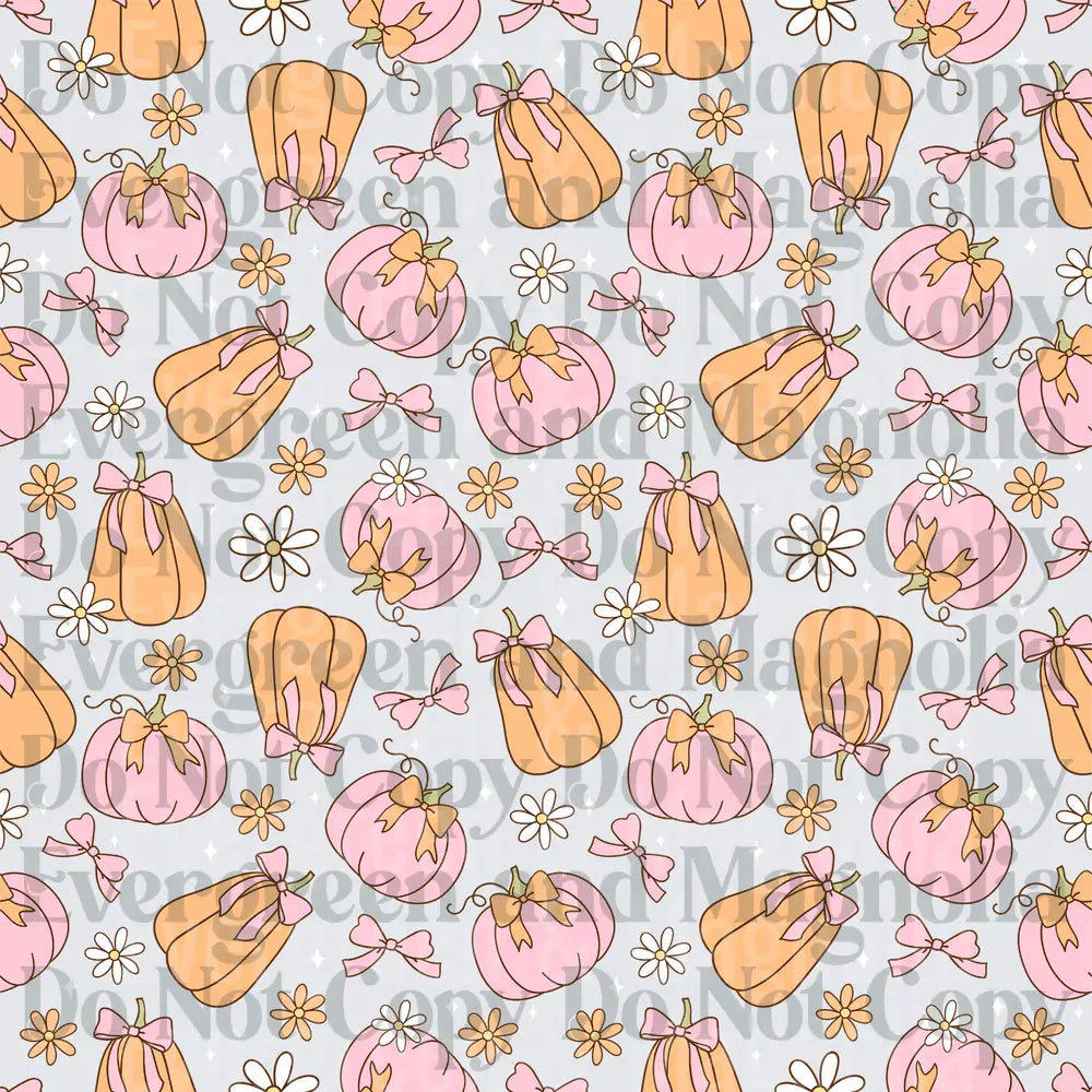 Pink and Orange Pumpkin Bow Daisy Fall Pattern
