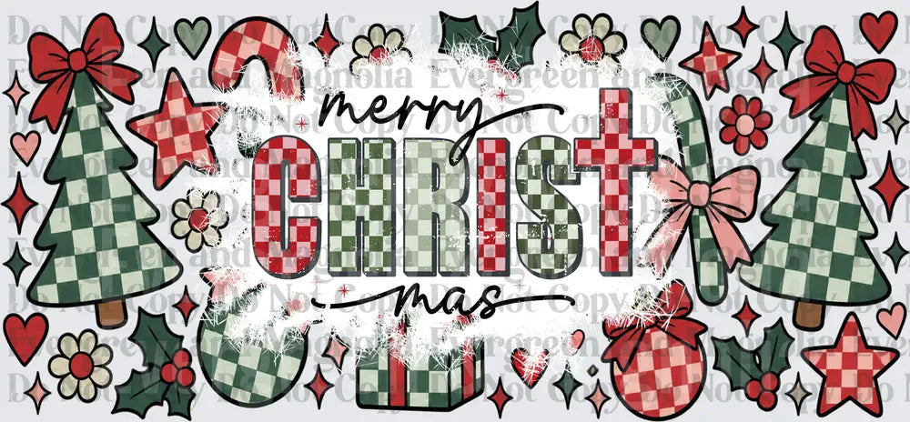 Merry Christmas Checkered Retro Holiday Collage Design