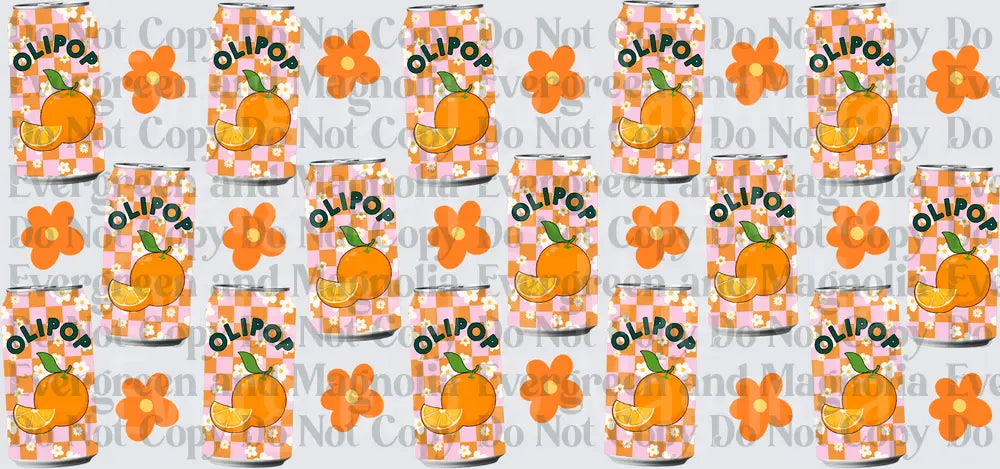 Orange Soda Can Pink Checker Floral Repeat Pattern