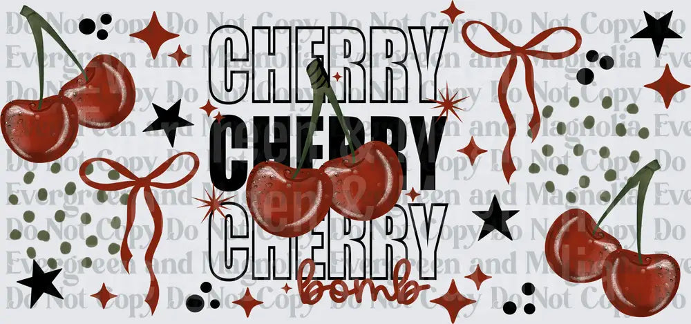Cherry Cherry Cherry Bomb Red Cherries Bow Stars Design