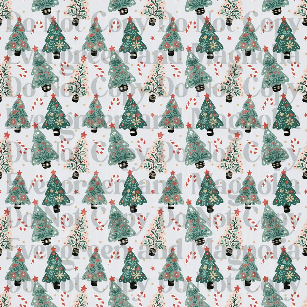 Boho Christmas Tree Candy Cane Holiday Pattern