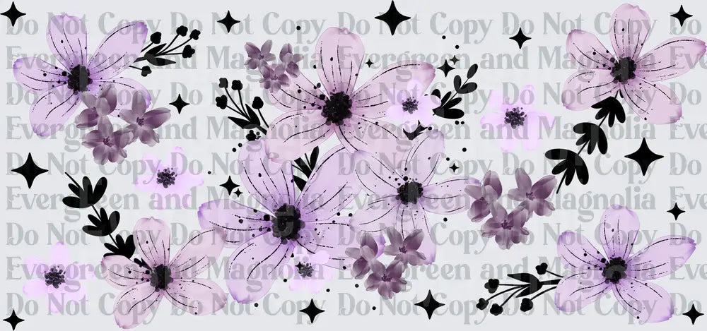 Lavender Wildflowers Black Stars Botanical Floral Scatter