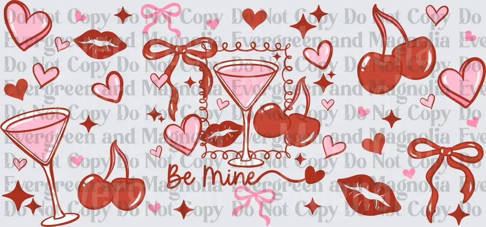 Be Mine Valentine Martini Cherries Hearts Bows Lips