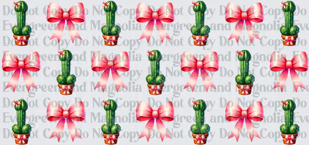 Phallic Cactus with Pink Bow Seamless Pattern