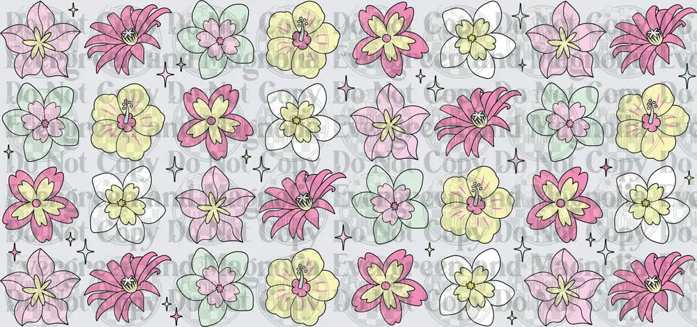 Pastel Pink Yellow Floral Pattern with Sparkle Stars