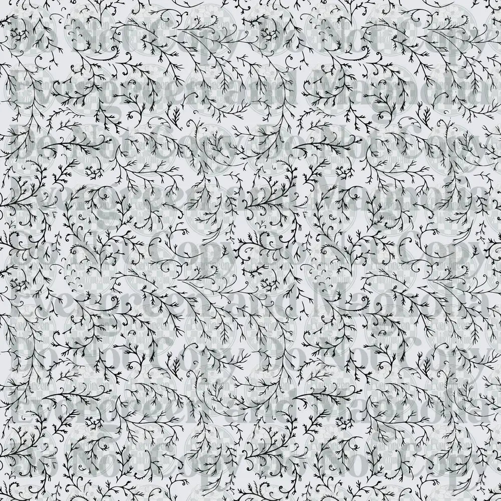 Black and White Delicate Swirling Vine Branch Pattern