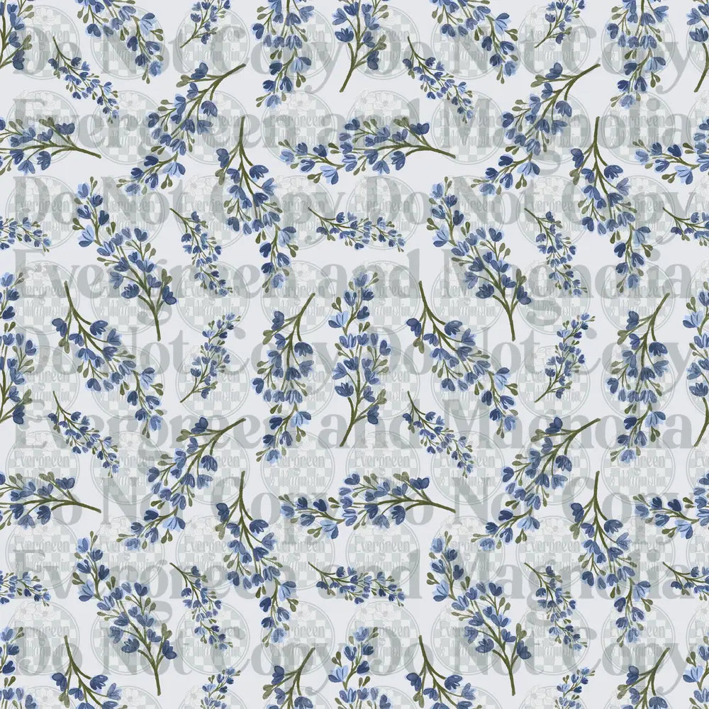 Scattered Blue Floral Branches Botanical Pattern