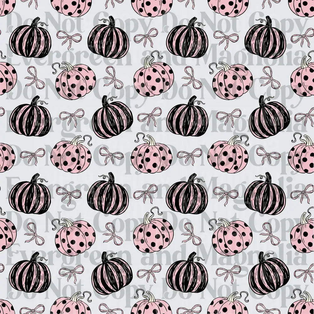 Pink and Black Polka Dot Striped Pumpkins Bows Pattern
