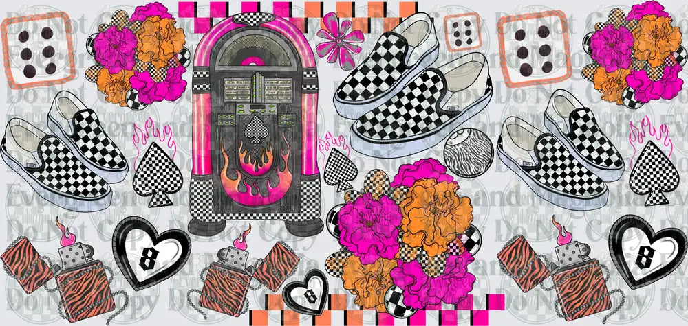 Retro Jukebox Checkered Sneakers Floral Pink Gang Sheet
