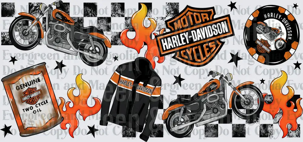 Orange Black Motorcycle Flames Checker Logo Collage
