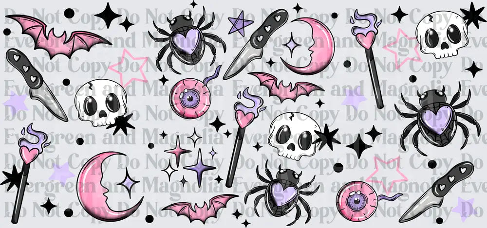 Pastel Goth Halloween Skull Spider Bat Dagger Pattern