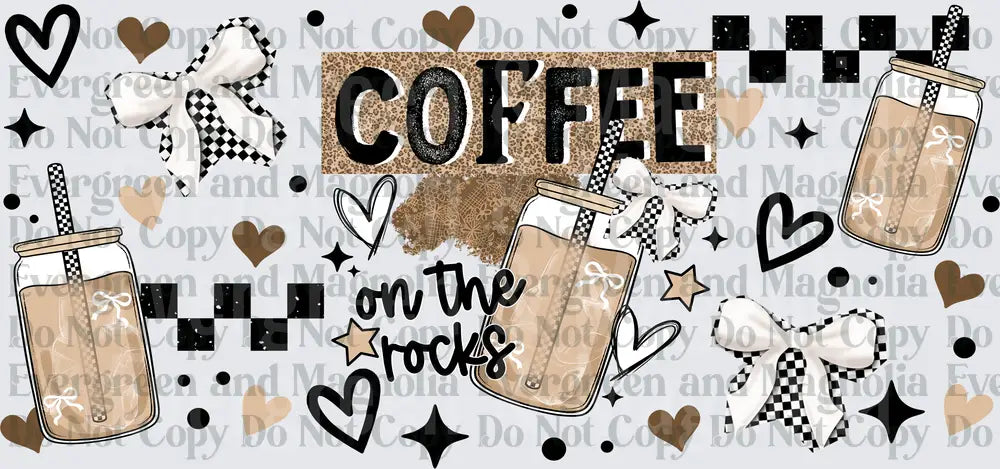 Coffee On The Rocks Iced Coffee Cups Checkered Bow Design