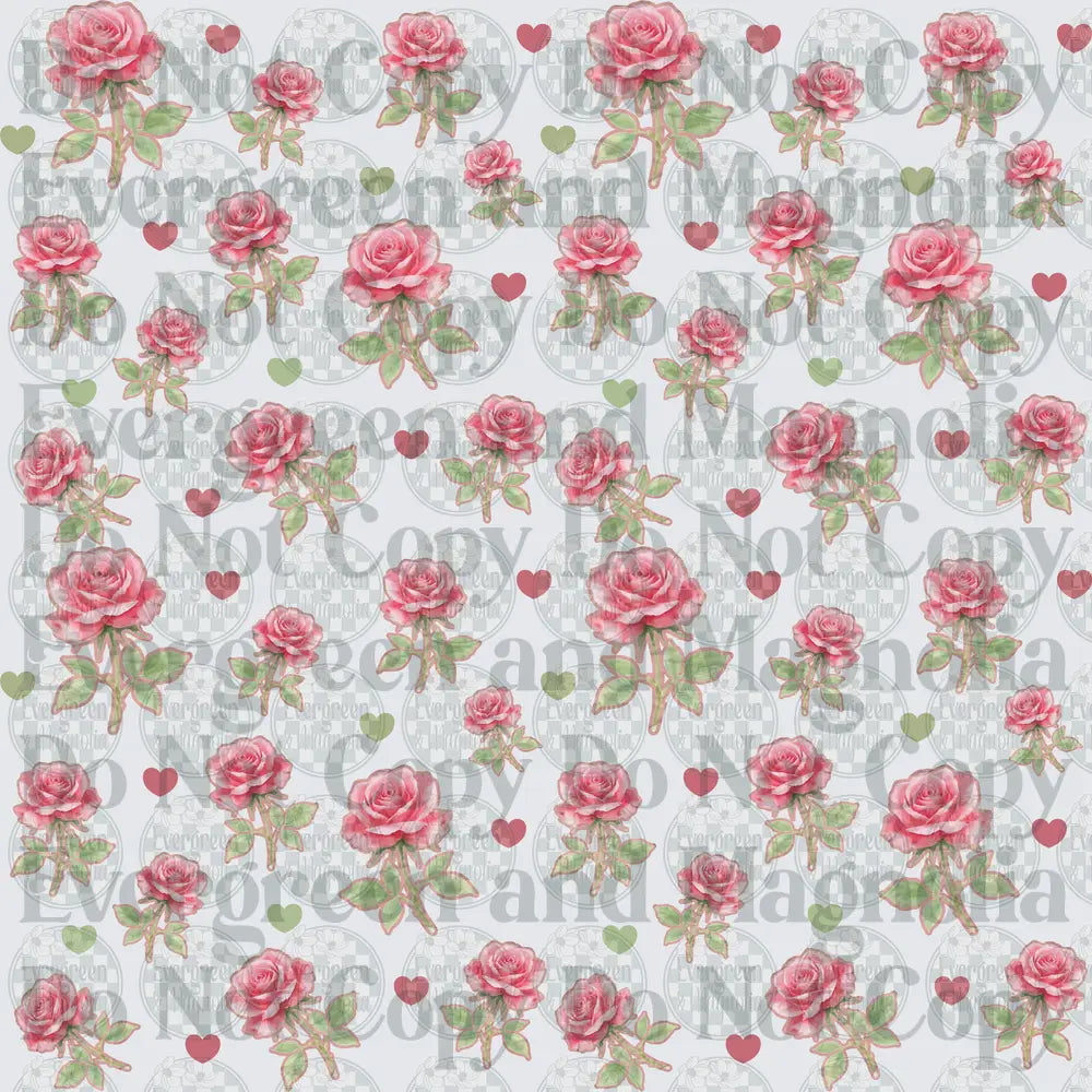 Vintage Pink Rose and Heart Scatter Pattern