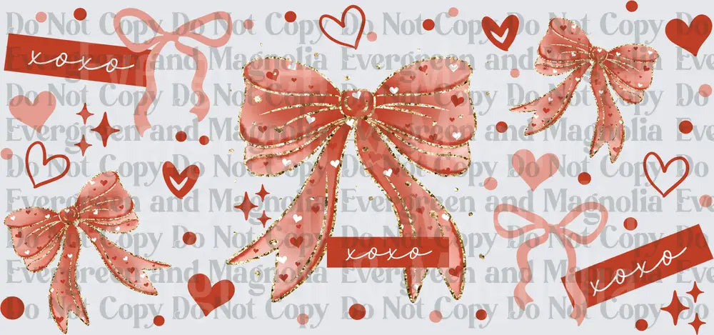 Valentine XOXO Coquette Bows Hearts Glitter Pink Red