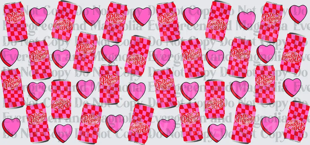 Pink Red Checkered Soda Cans and Hearts Pattern