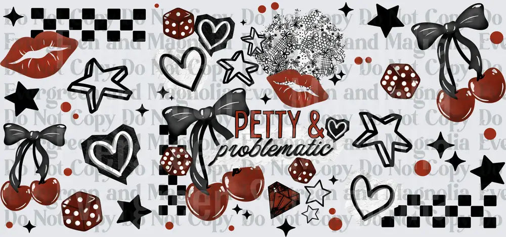 Petty & Problematic Red Black Retro Bow Cherry Collage