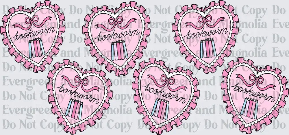 Pink Ruffled Heart Bookworm Script Bow Books Badge
